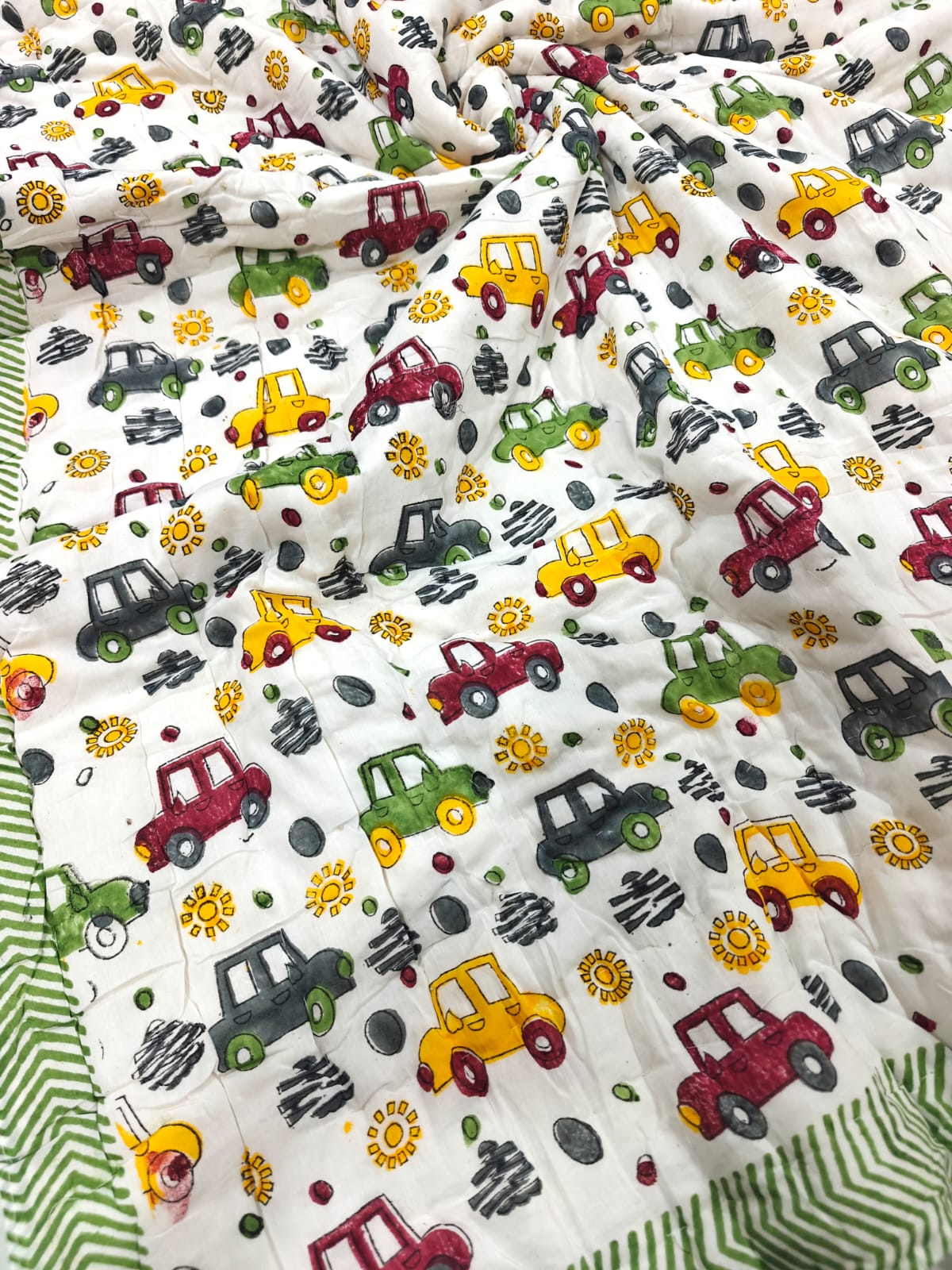 Handblock Printed Mulmul Baby Quilt - Traffic Parade