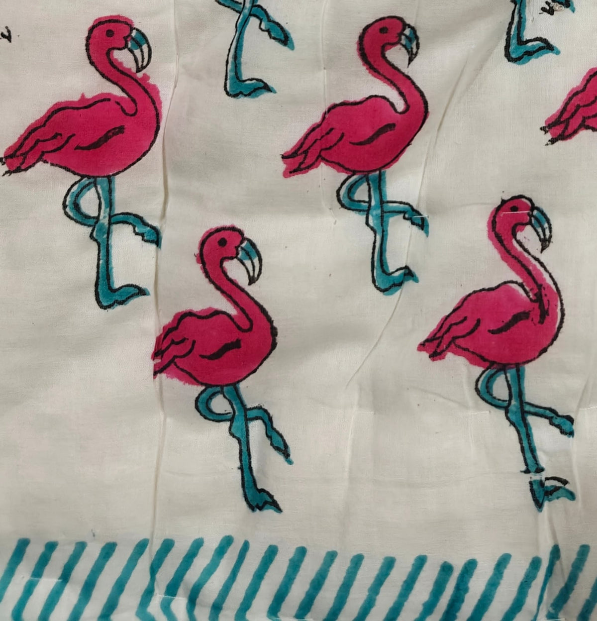 Handblock Printed Mulmul Baby Quilt - Flamingo Fun