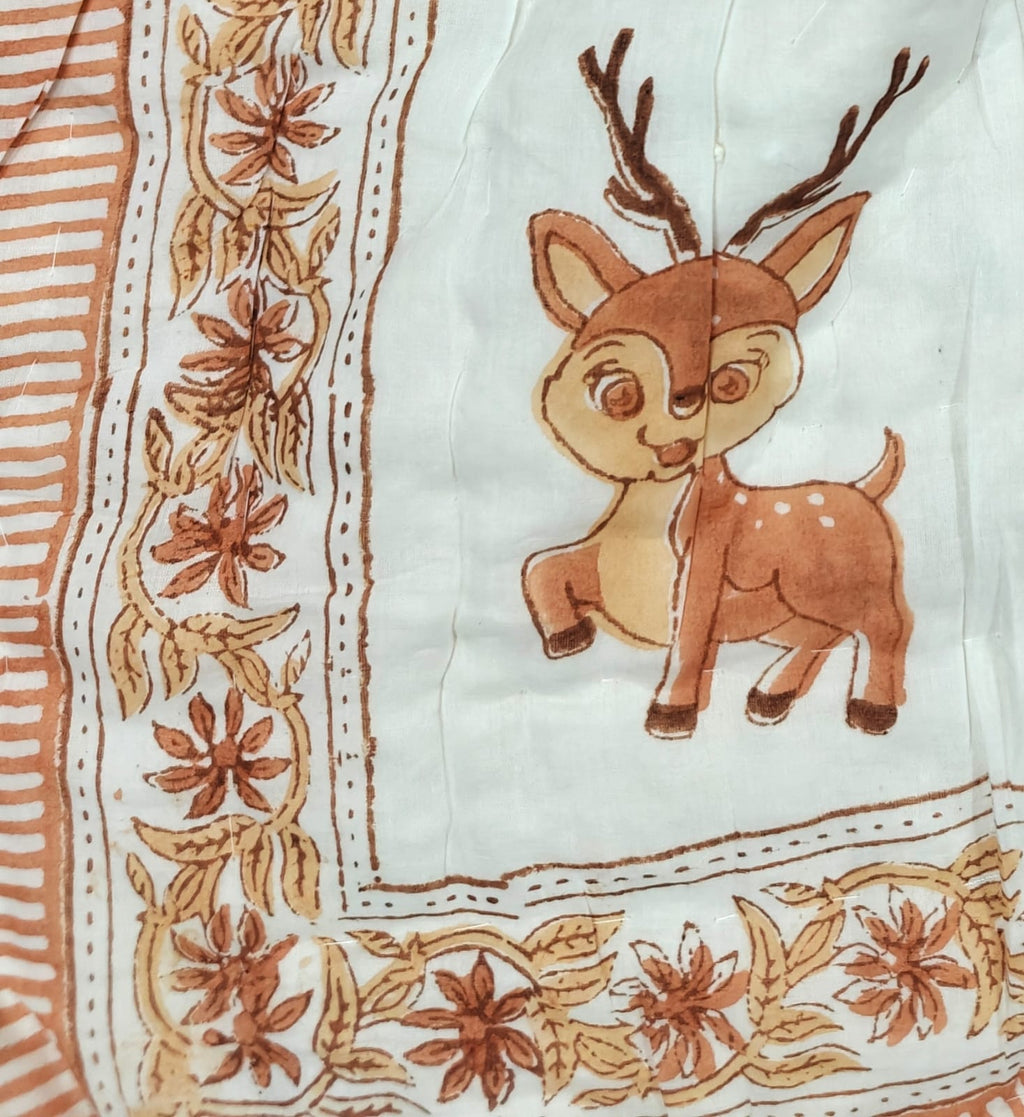 Handblock Printed Mulmul Baby Quilt - Little Fawn