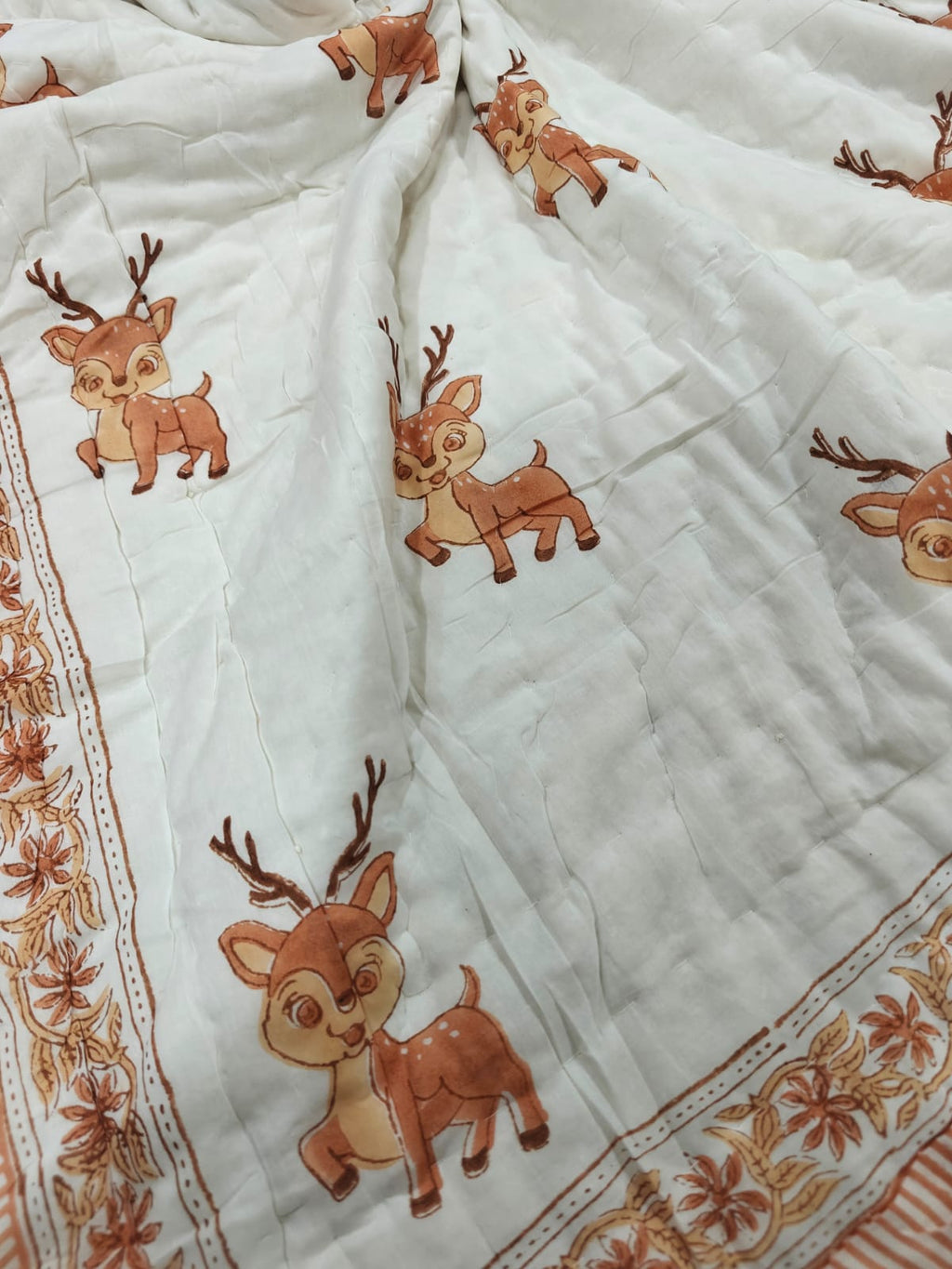 Handblock Printed Mulmul Baby Quilt - Little Fawn