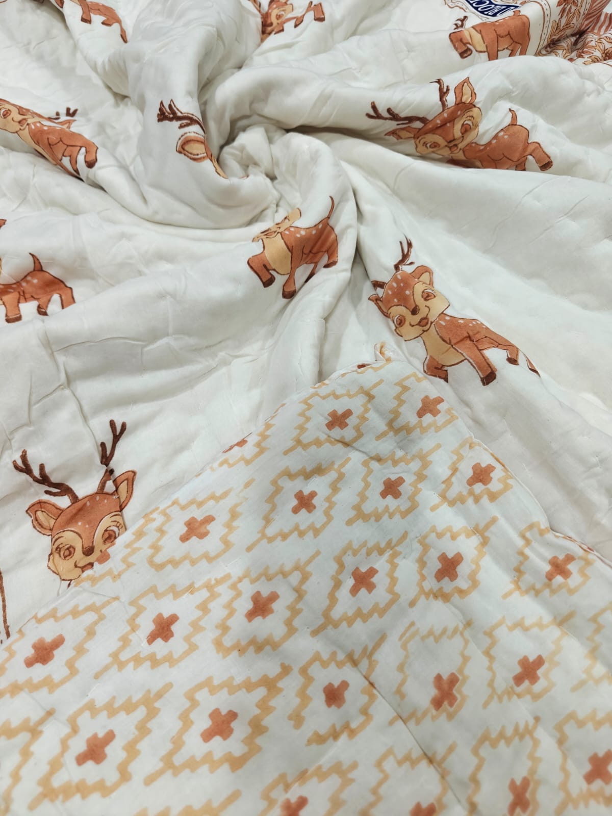 Handblock Printed Mulmul Baby Quilt - Little Fawn