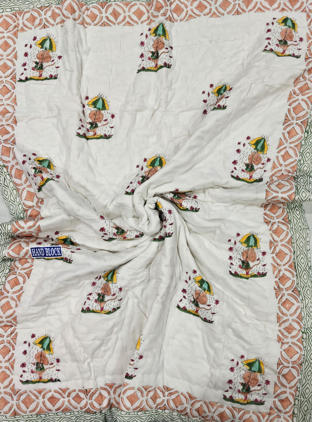 Handblock Printed Mulmul Baby Quilt - Monsoon Ellie
