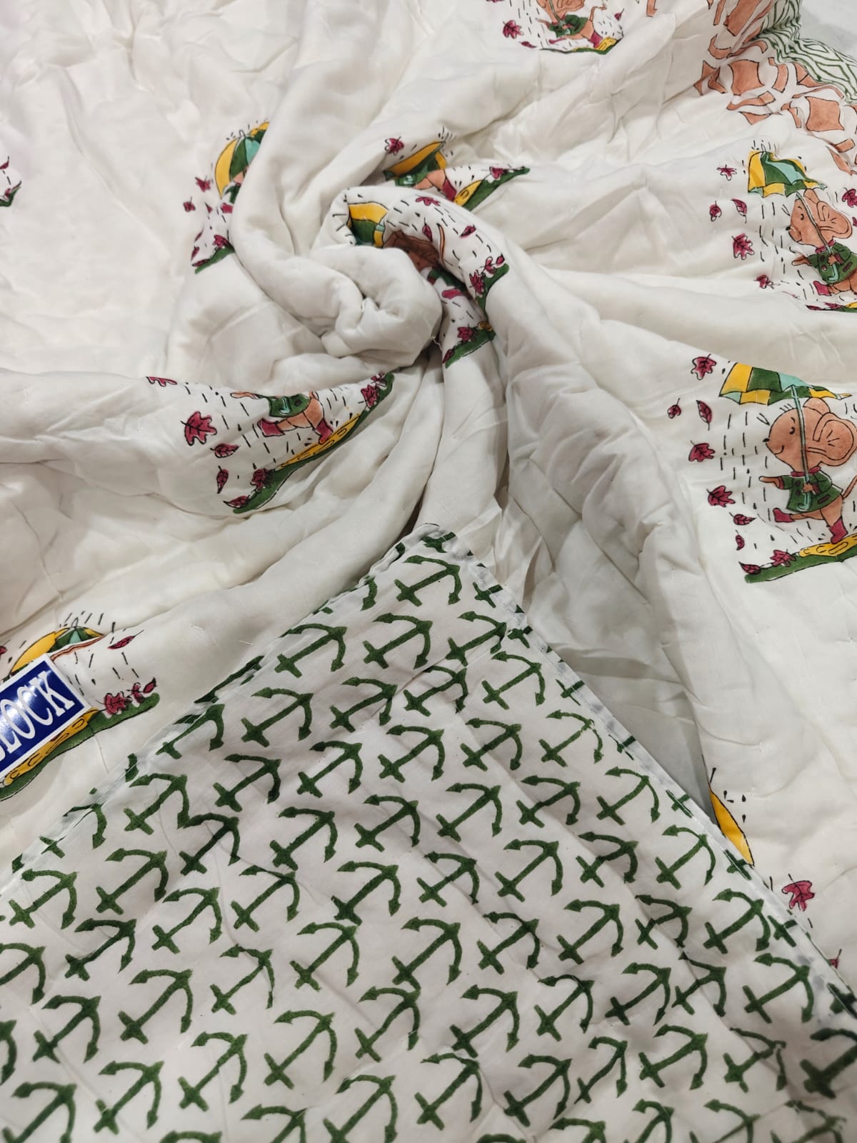 Handblock Printed Mulmul Baby Quilt - Monsoon Ellie