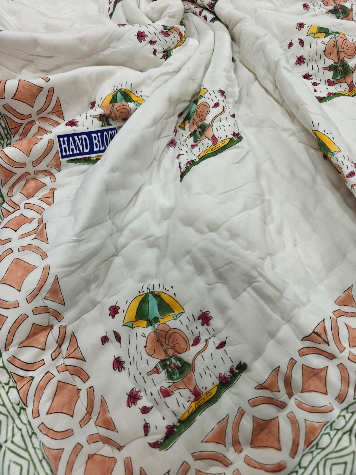 Handblock Printed Mulmul Baby Quilt - Monsoon Ellie