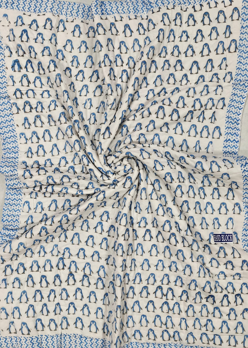 Handblock Printed Mulmul Baby Quilt - Polar Pals