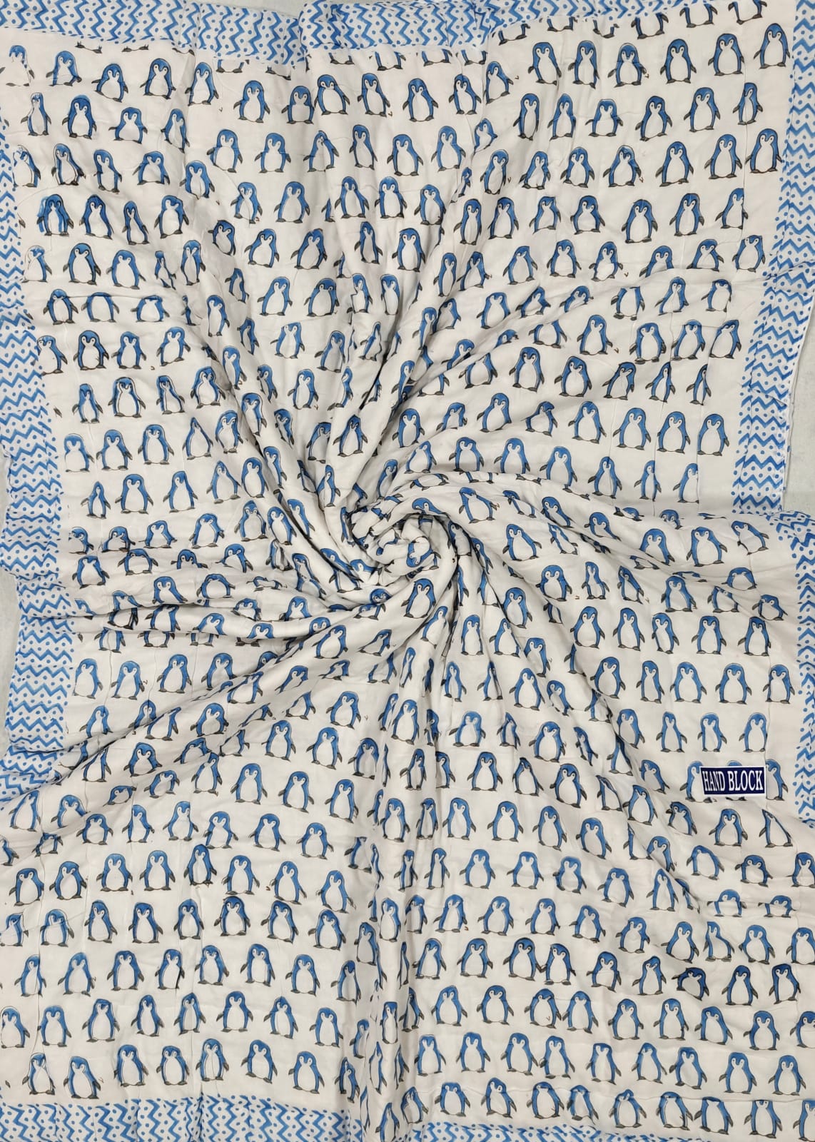 Handblock Printed Mulmul Baby Quilt - Polar Pals