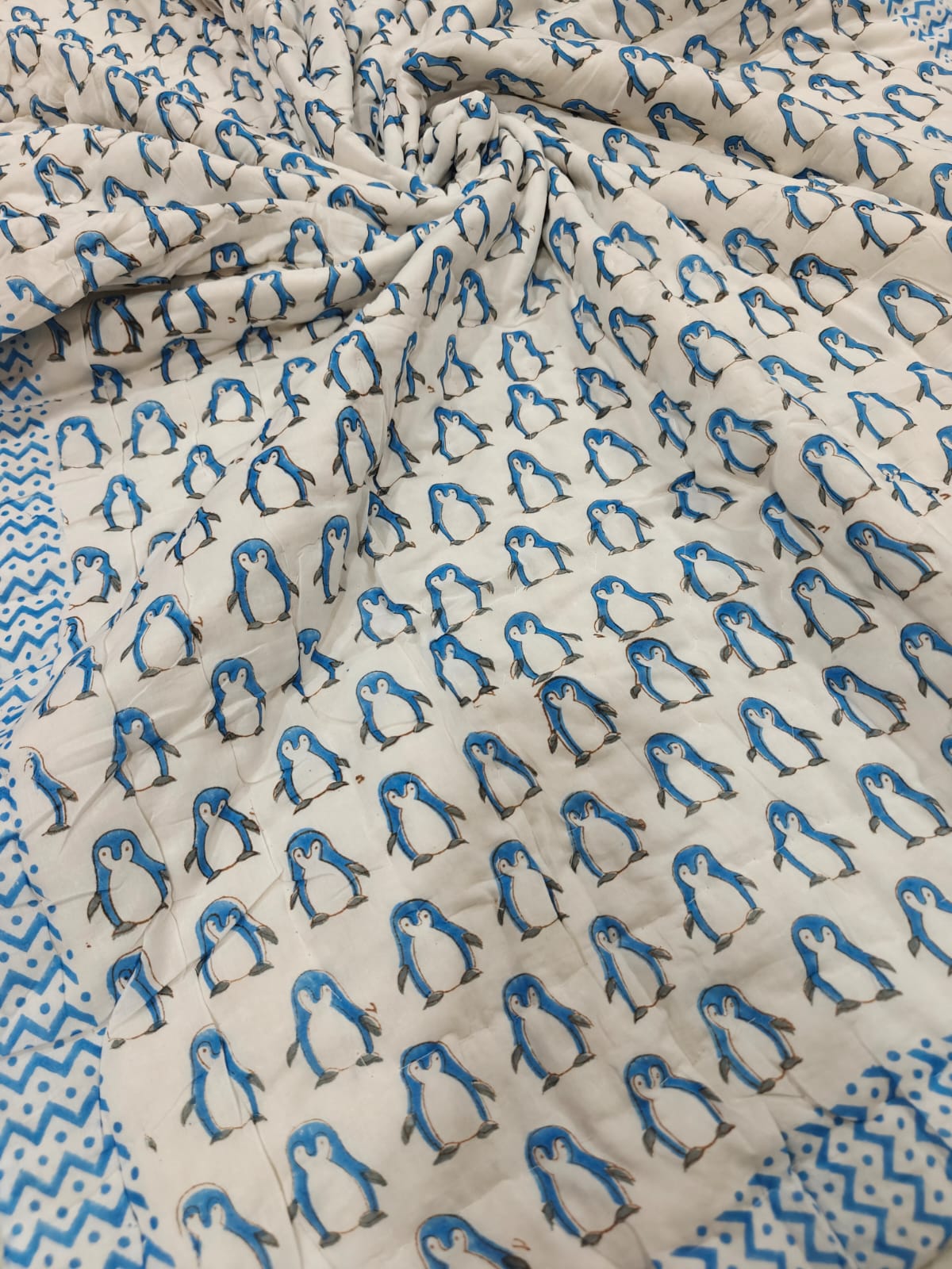 Handblock Printed Mulmul Baby Quilt - Polar Pals