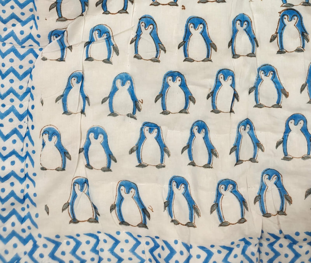 Handblock Printed Mulmul Baby Quilt - Polar Pals