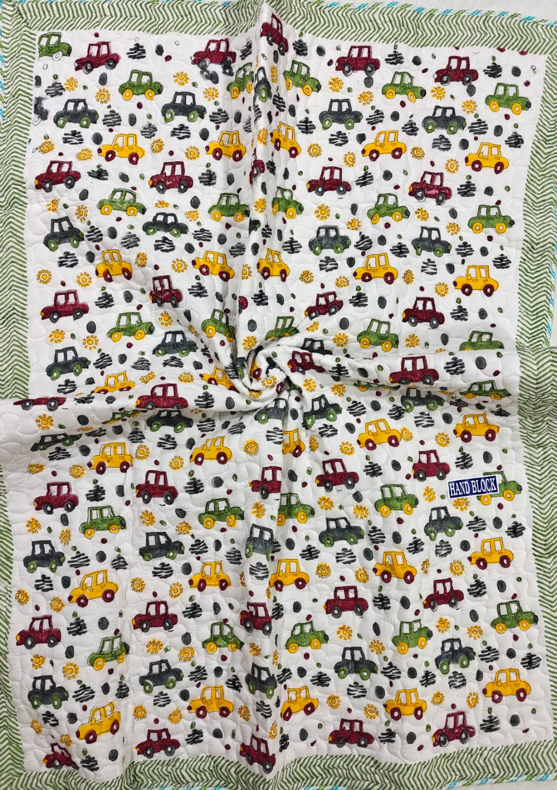 Reversible Handblock Printed Mulmul Baby Comforter - Traffic Parade