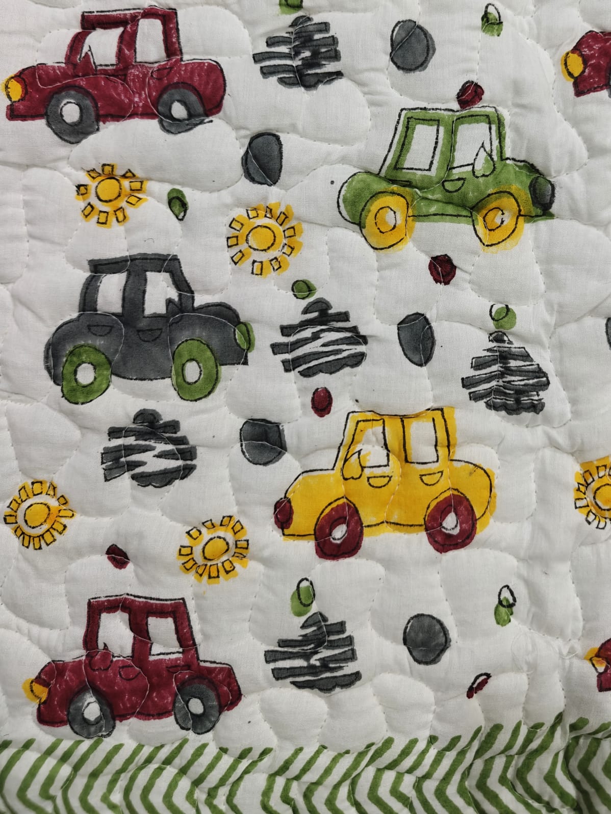Reversible Handblock Printed Mulmul Baby Comforter - Traffic Parade