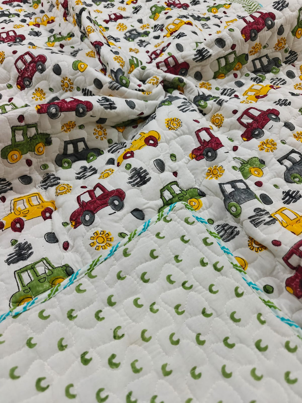 Reversible Handblock Printed Mulmul Baby Comforter - Traffic Parade