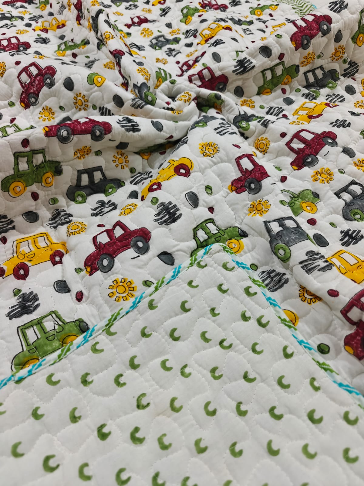 Reversible Handblock Printed Mulmul Baby Comforter - Traffic Parade