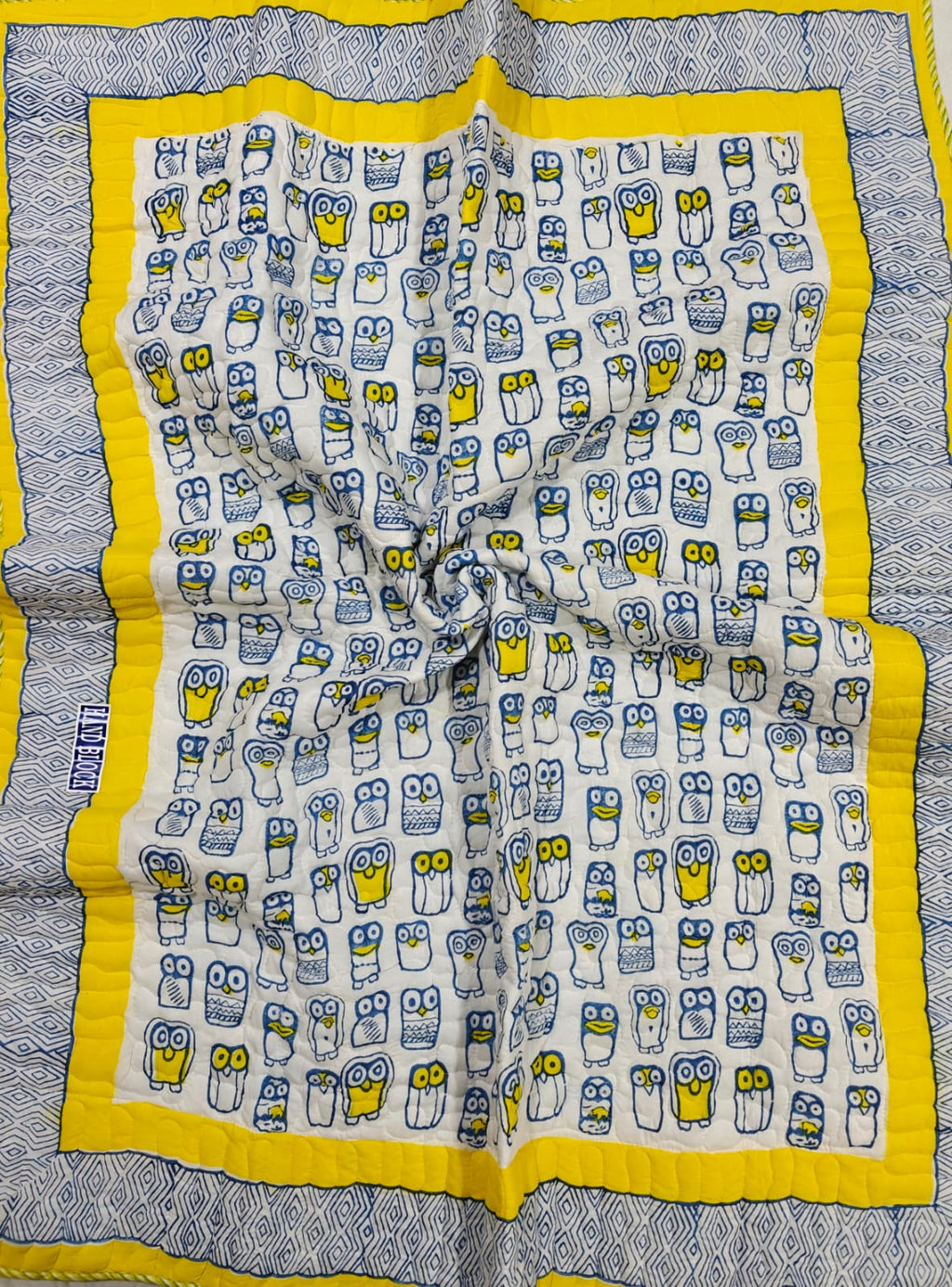 Reversible Handblock Printed Mulmul Baby Comforter - Little Wise Owls