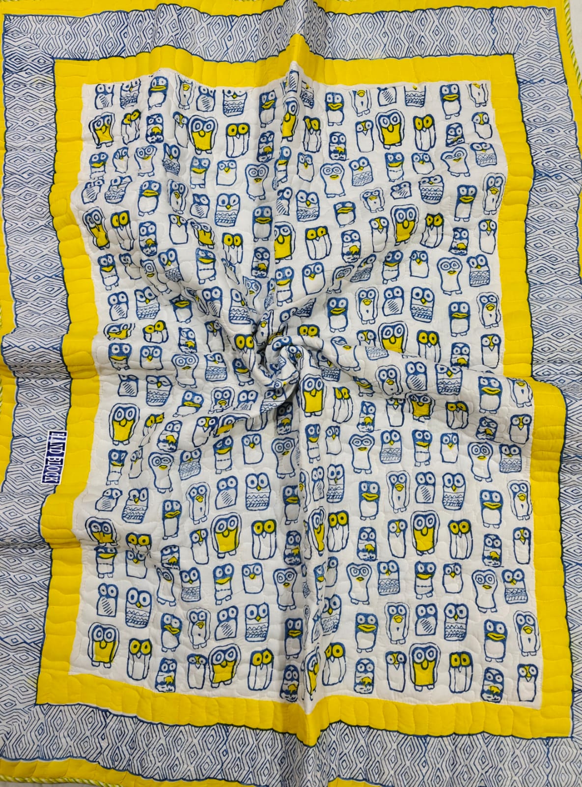 Reversible Handblock Printed Mulmul Baby Comforter - Little Wise Owls