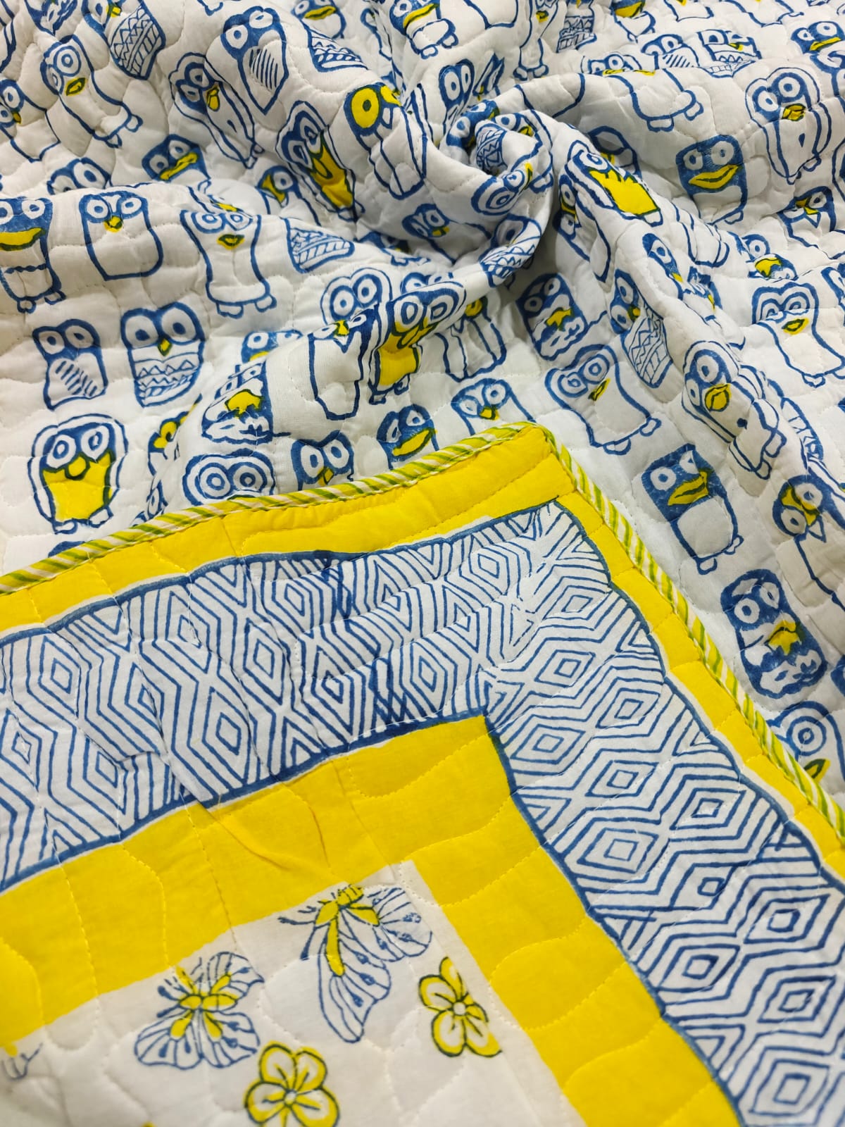 Reversible Handblock Printed Mulmul Baby Comforter - Little Wise Owls