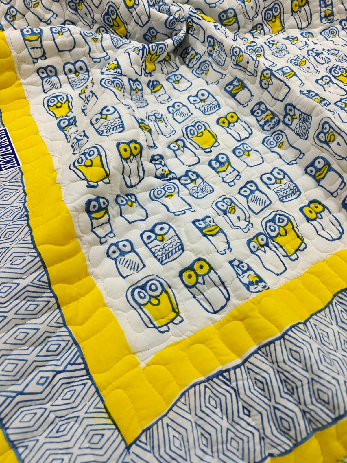Reversible Handblock Printed Mulmul Baby Comforter - Little Wise Owls