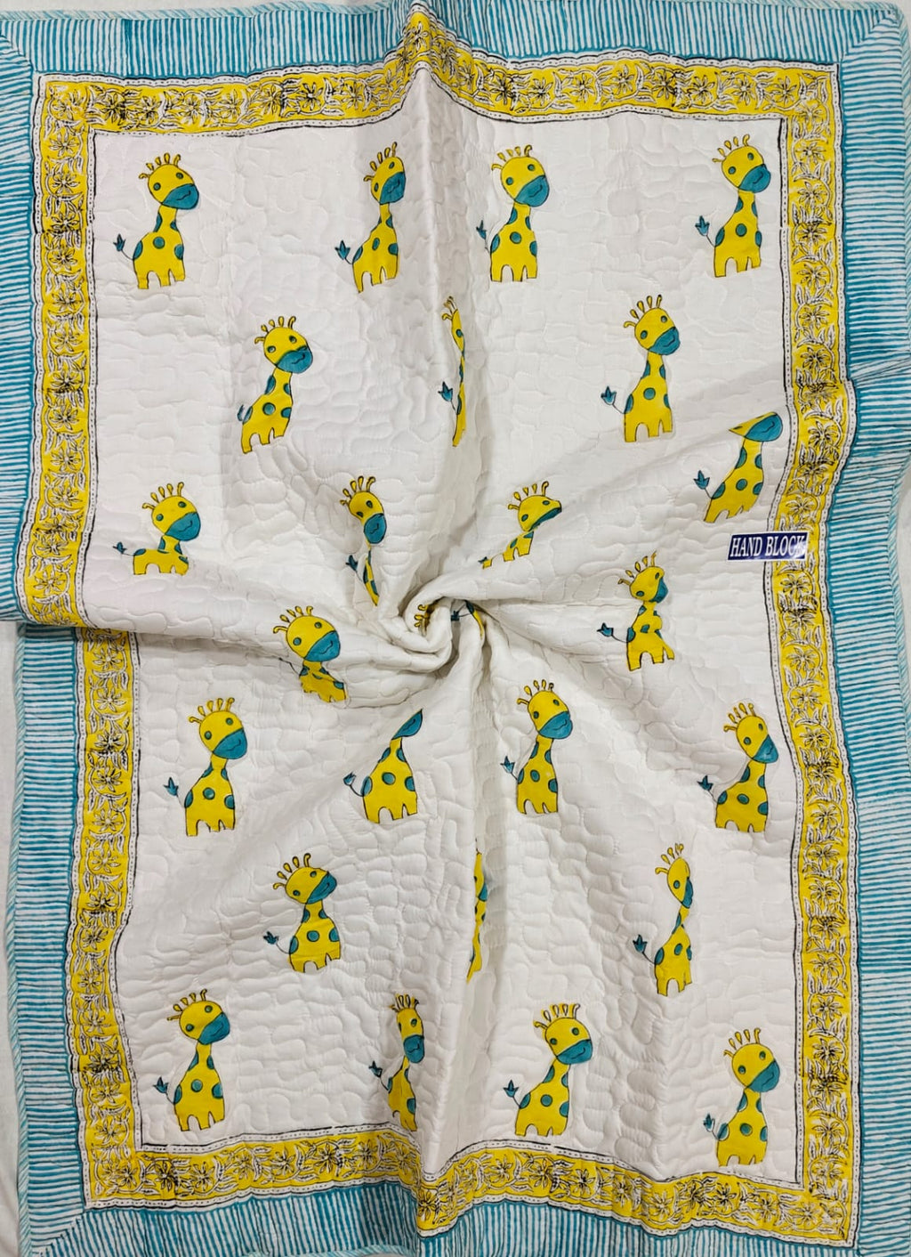 Reversible Handblock Printed Mulmul Baby Comforter - Sunny Giraffe