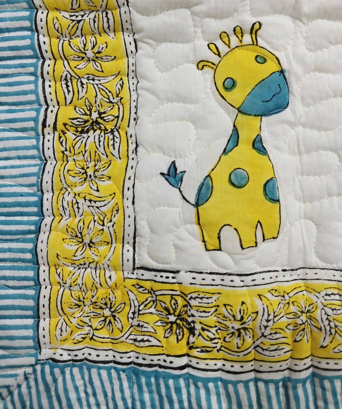 Reversible Handblock Printed Mulmul Baby Comforter - Sunny Giraffe