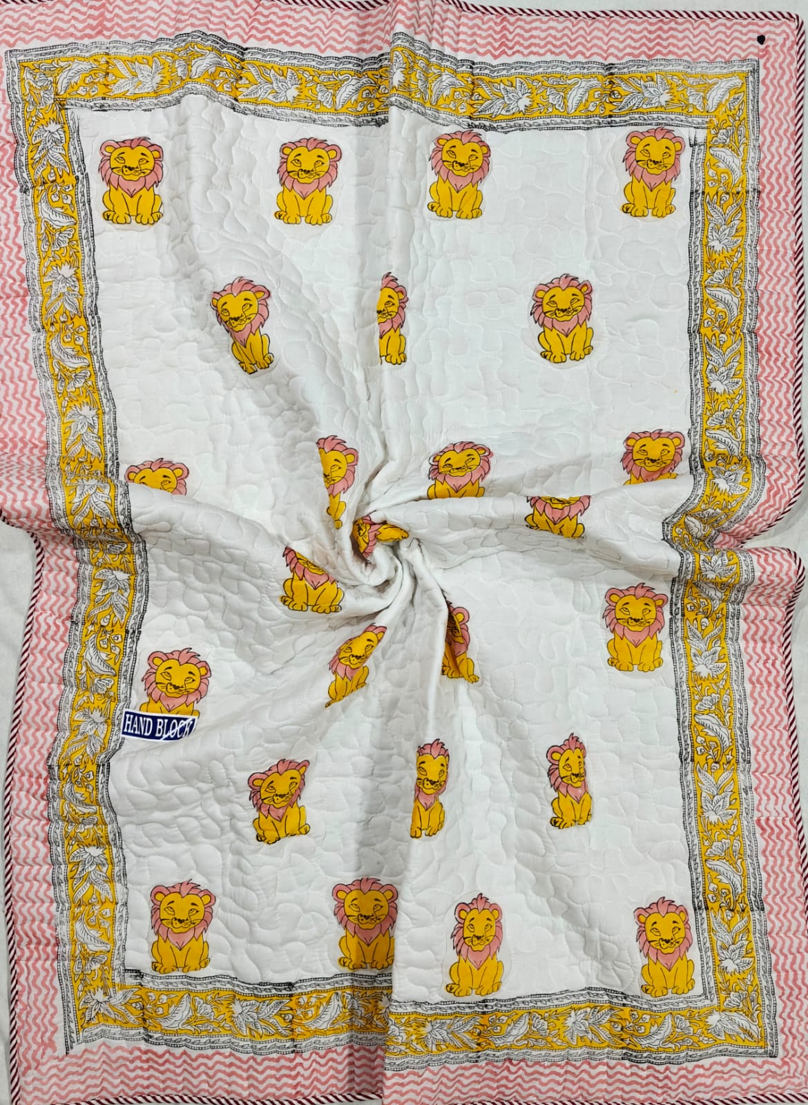 Reversible Handblock Printed Mulmul Baby Comforter - Little Lion
