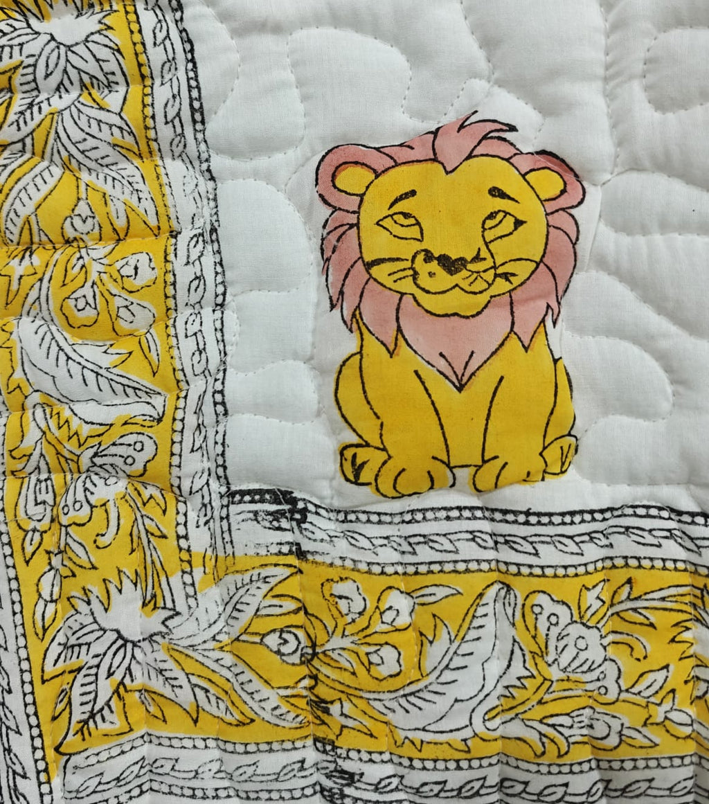 Reversible Handblock Printed Mulmul Baby Comforter - Little Lion