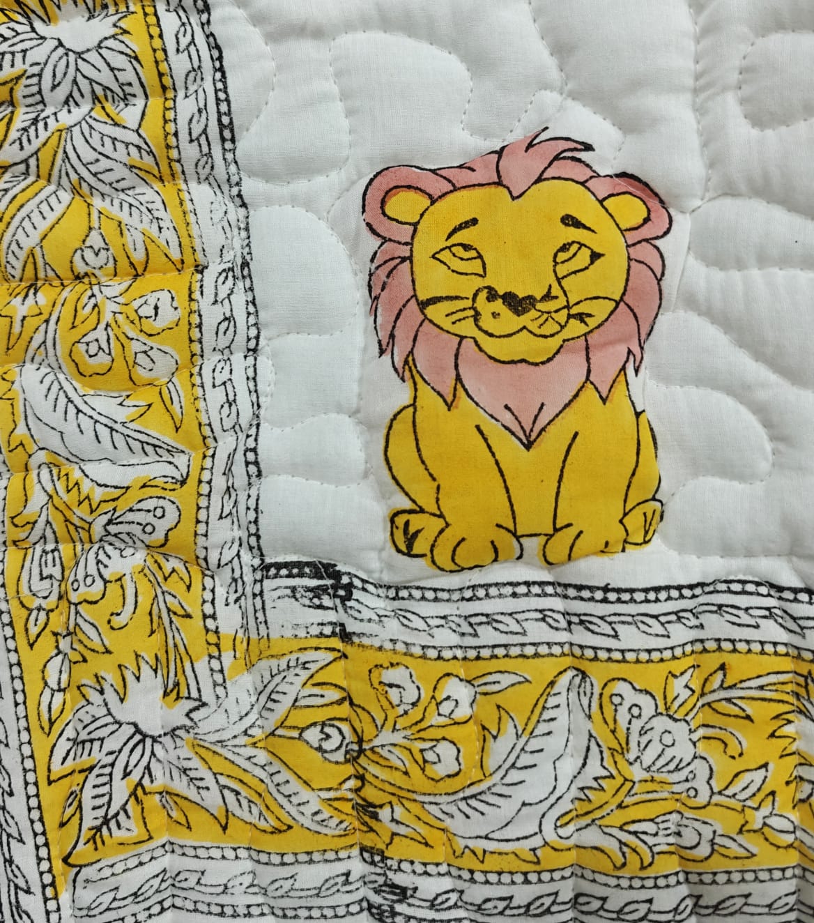 Reversible Handblock Printed Mulmul Baby Comforter - Little Lion