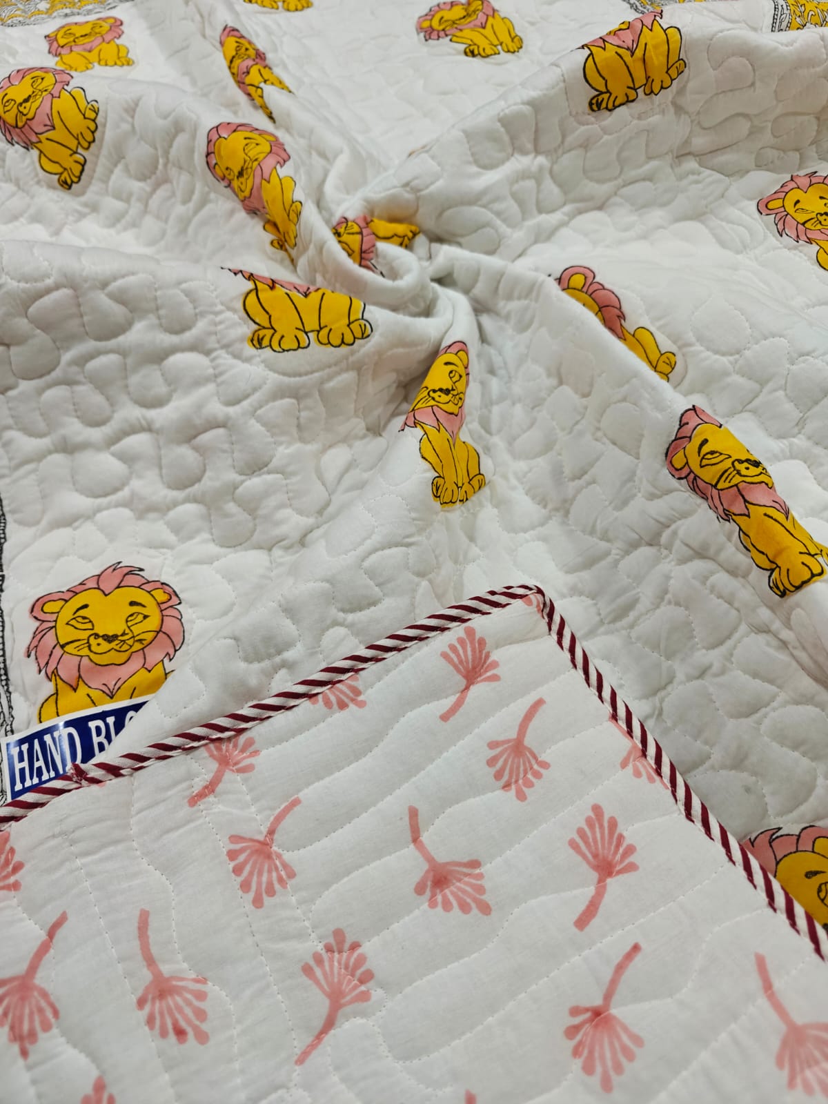 Reversible Handblock Printed Mulmul Baby Comforter - Little Lion