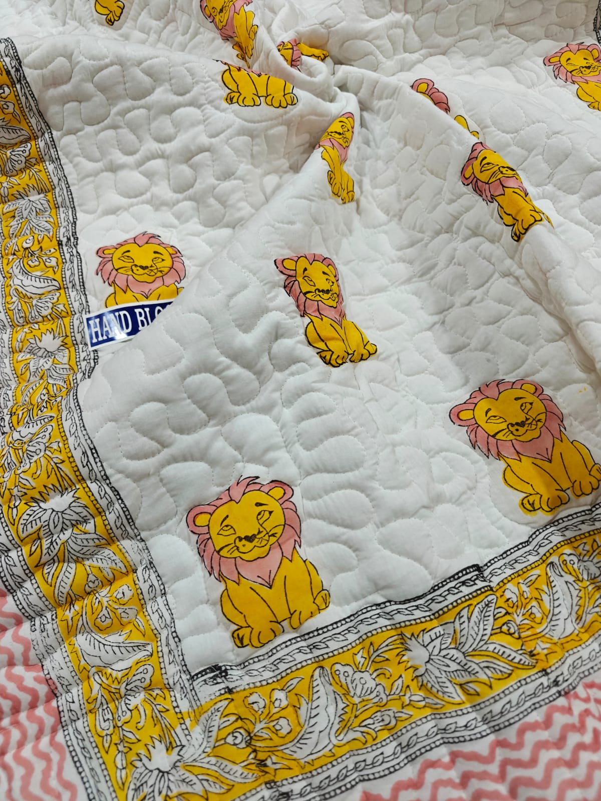 Reversible Handblock Printed Mulmul Baby Comforter - Little Lion