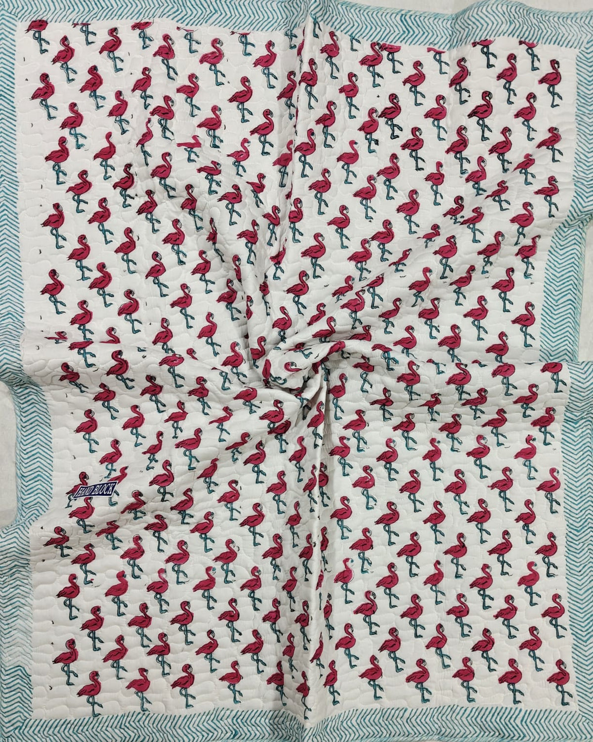 Reversible Handblock Printed Mulmul Baby Comforter - Flamingo Fun