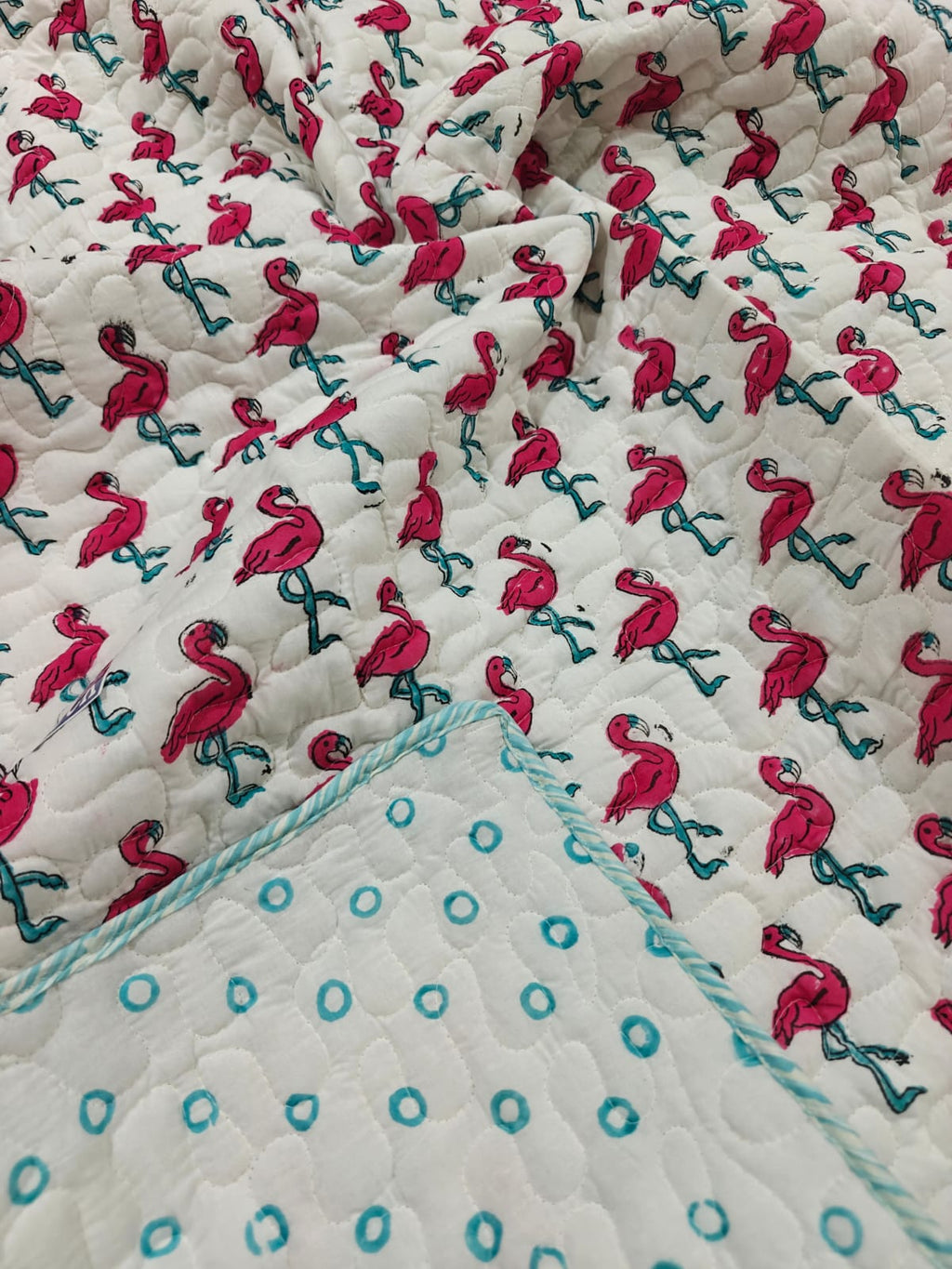 Reversible Handblock Printed Mulmul Baby Comforter - Flamingo Fun