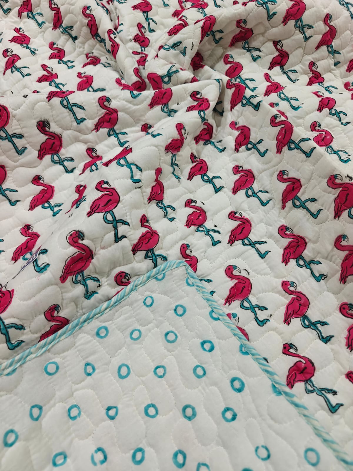 Reversible Handblock Printed Mulmul Baby Comforter - Flamingo Fun