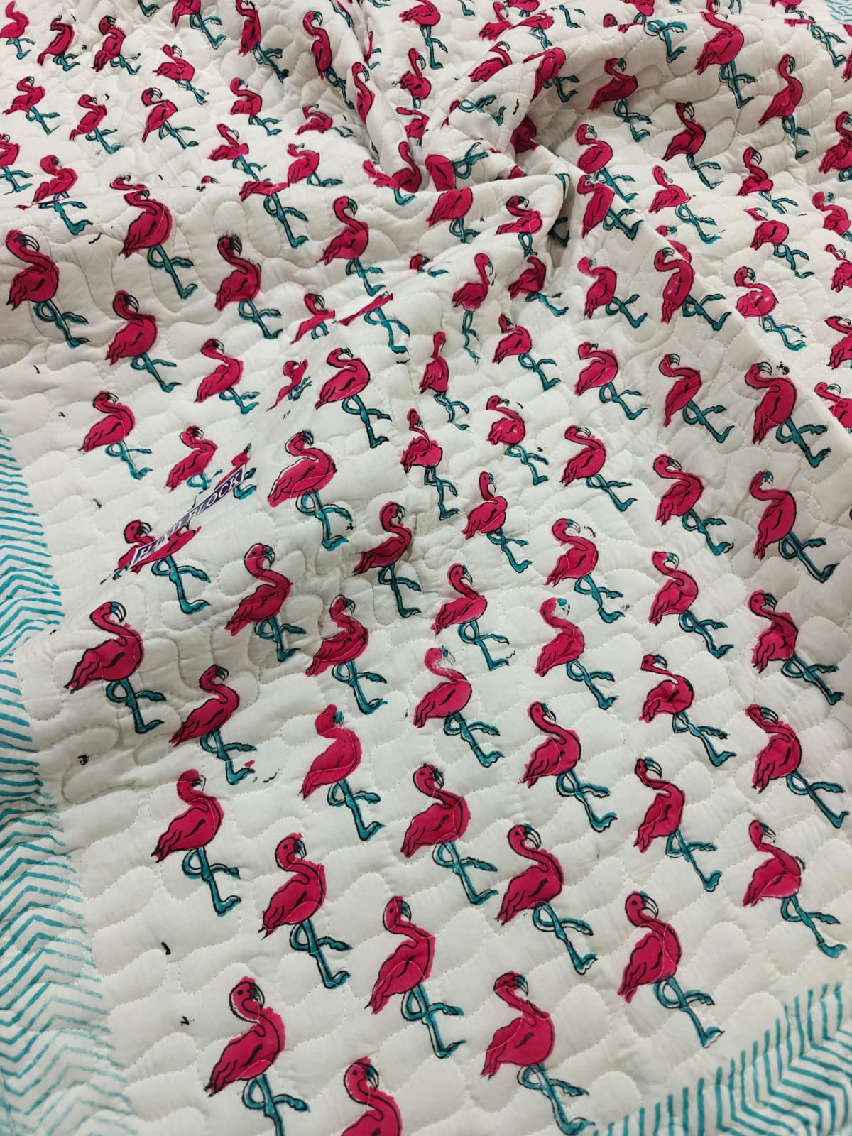 Reversible Handblock Printed Mulmul Baby Comforter - Flamingo Fun