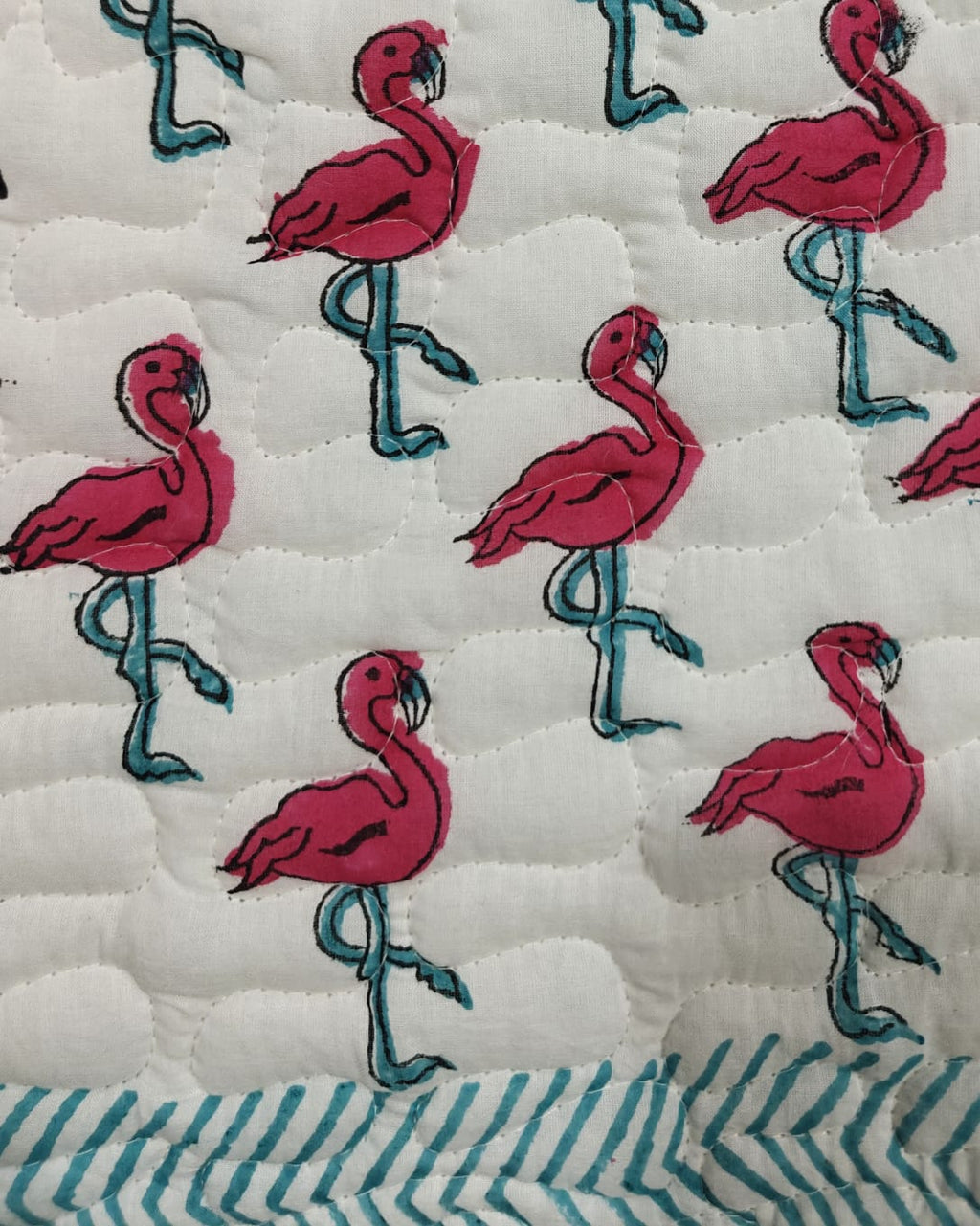 Reversible Handblock Printed Mulmul Baby Comforter - Flamingo Fun