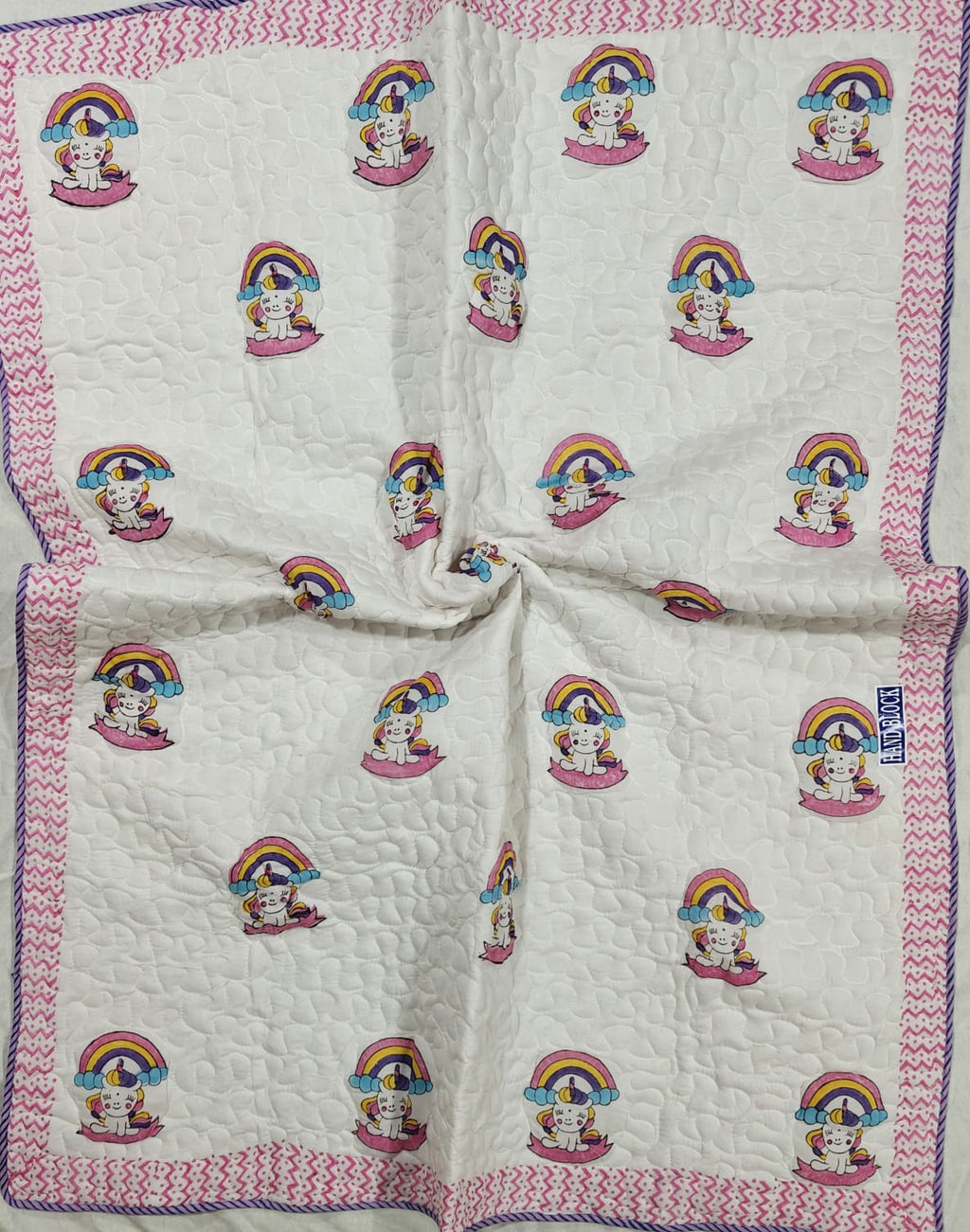 Reversible Handblock Printed Mulmul Baby Comforter - Unicorn Wishes