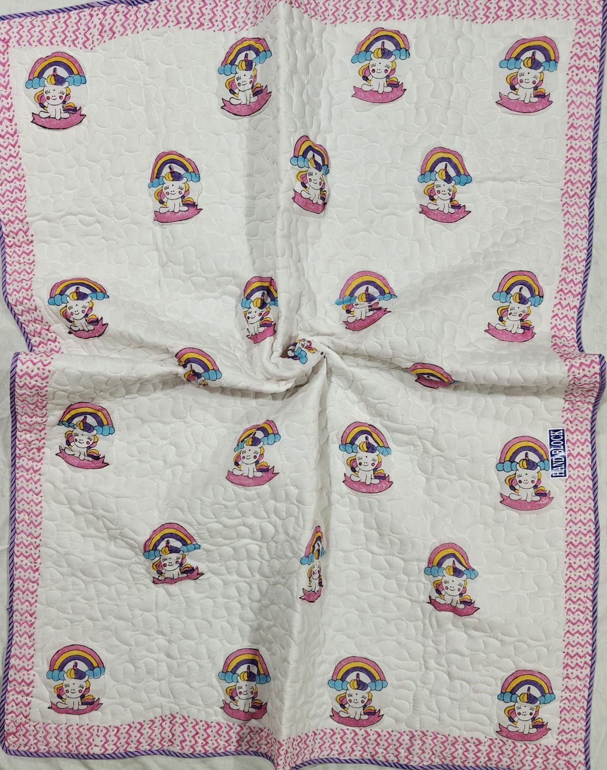 Reversible Handblock Printed Mulmul Baby Comforter - Unicorn Wishes