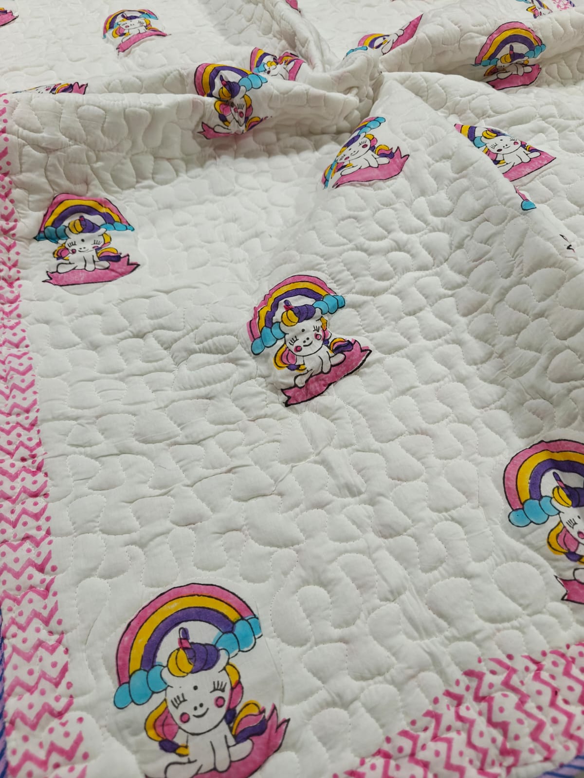 Reversible Handblock Printed Mulmul Baby Comforter - Unicorn Wishes