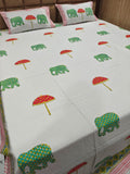 Super Premium Handblock Percale Cotton King Bedsheet Set - Hathi Chhatri