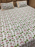 Super Premium Handblock Percale Cotton King Bedsheet Set - Padma Gul