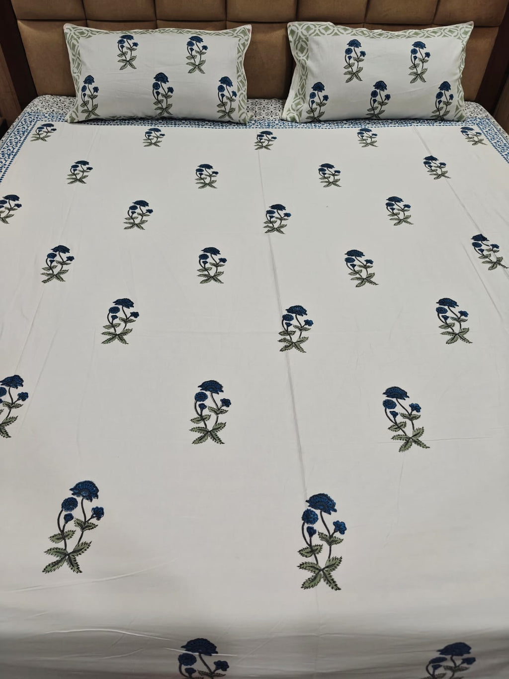 Super Premium Handblock Percale Cotton King Bedsheet Set - Neel Kamini