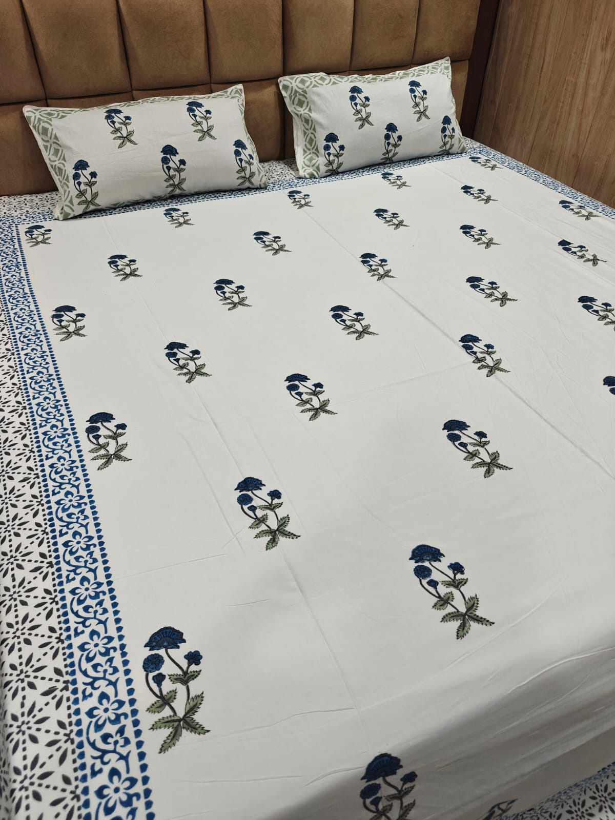 Super Premium Handblock Percale Cotton King Bedsheet Set - Neel Kamini