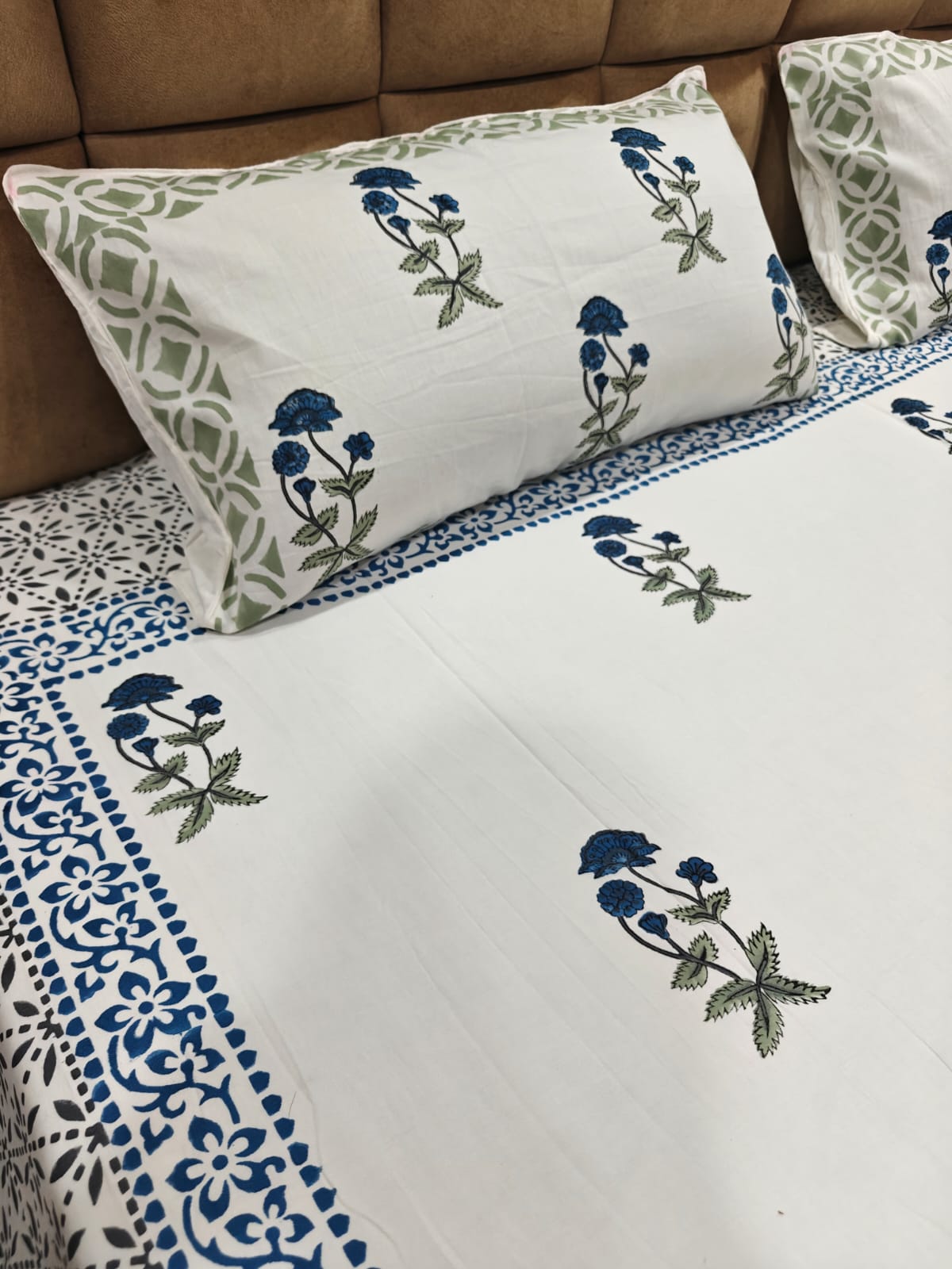 Super Premium Handblock Percale Cotton King Bedsheet Set - Neel Kamini