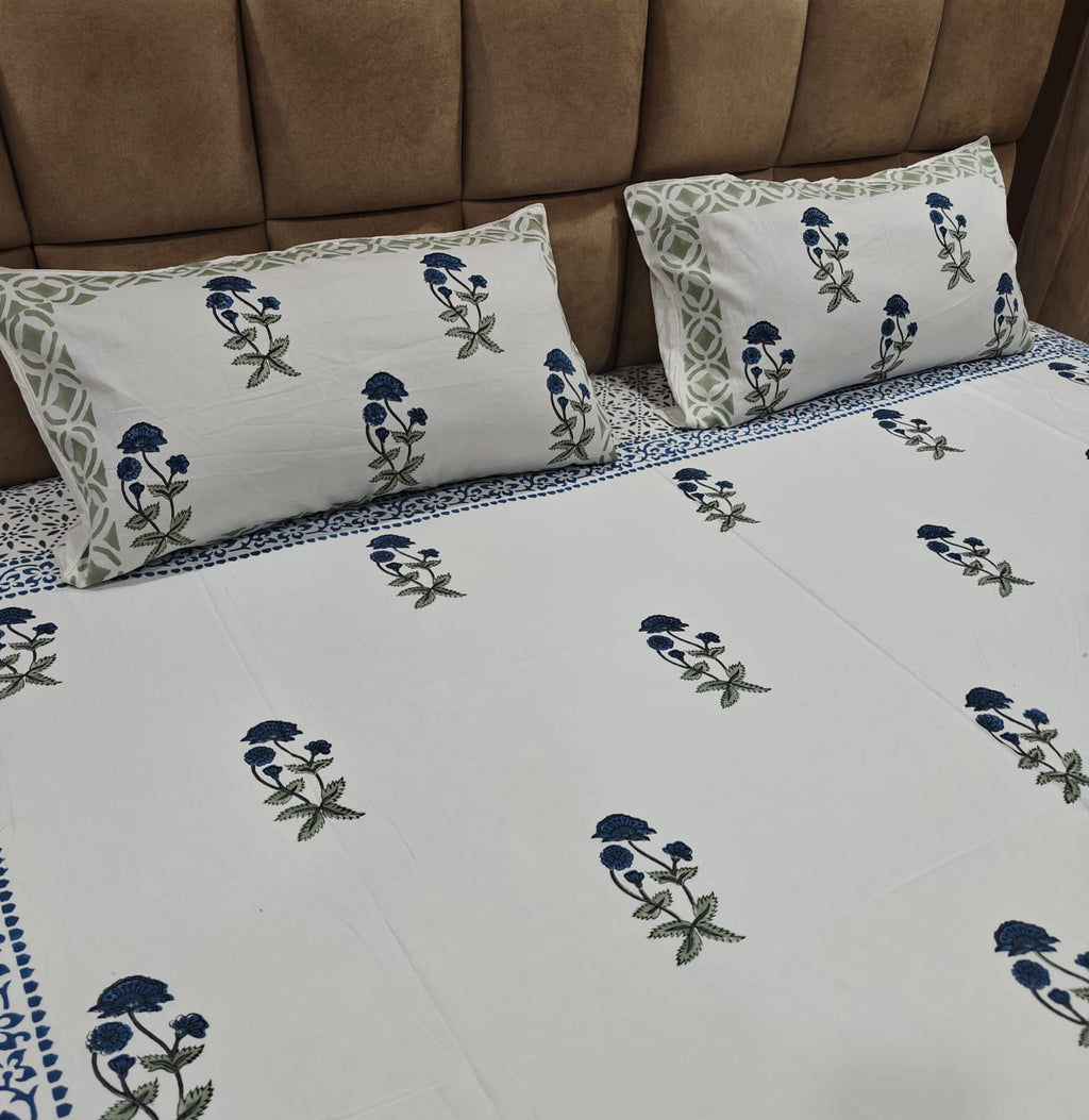 Super Premium Handblock Percale Cotton King Bedsheet Set - Neel Kamini