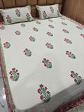 Handblock Printed 100% Cotton 250 TC King Bedsheet Set with 2 Pillow Covers - Meher Bagh