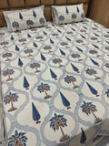 Handblock Printed 100% Cotton 250 TC King Bedsheet Set with 2 Pillow Covers - Neel Mahal