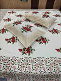 350 TC Handblock Percale Cotton King Bedsheet Set with 2 Pillow Covers - Anar Bagh