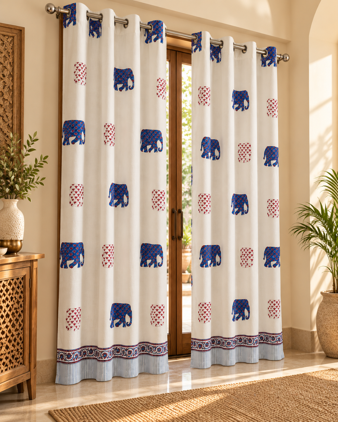 Handblock Printed Cotton Door Curtain- Neel Hathi