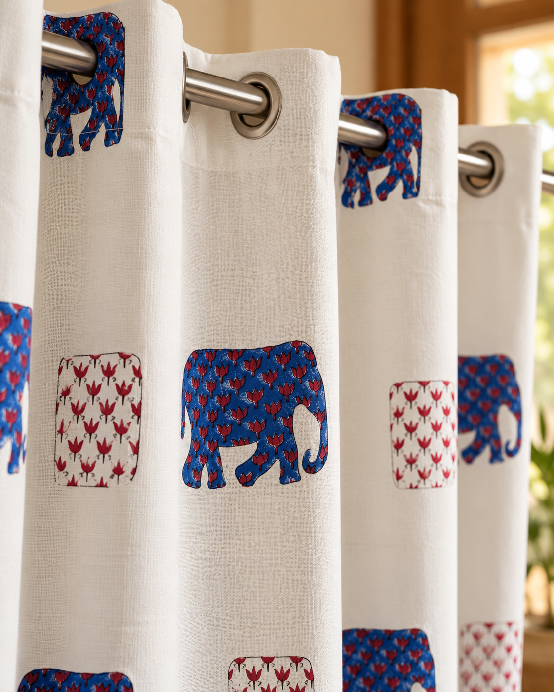Handblock Printed Cotton Door Curtain- Neel Hathi