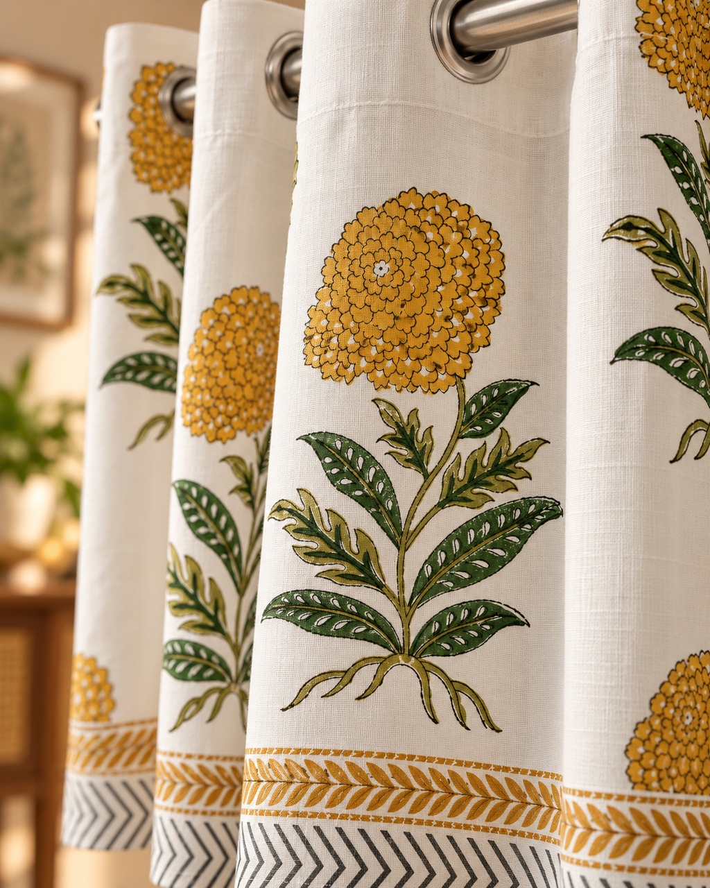 Handblock Printed Cotton Door Curtain - Sunehri Genda