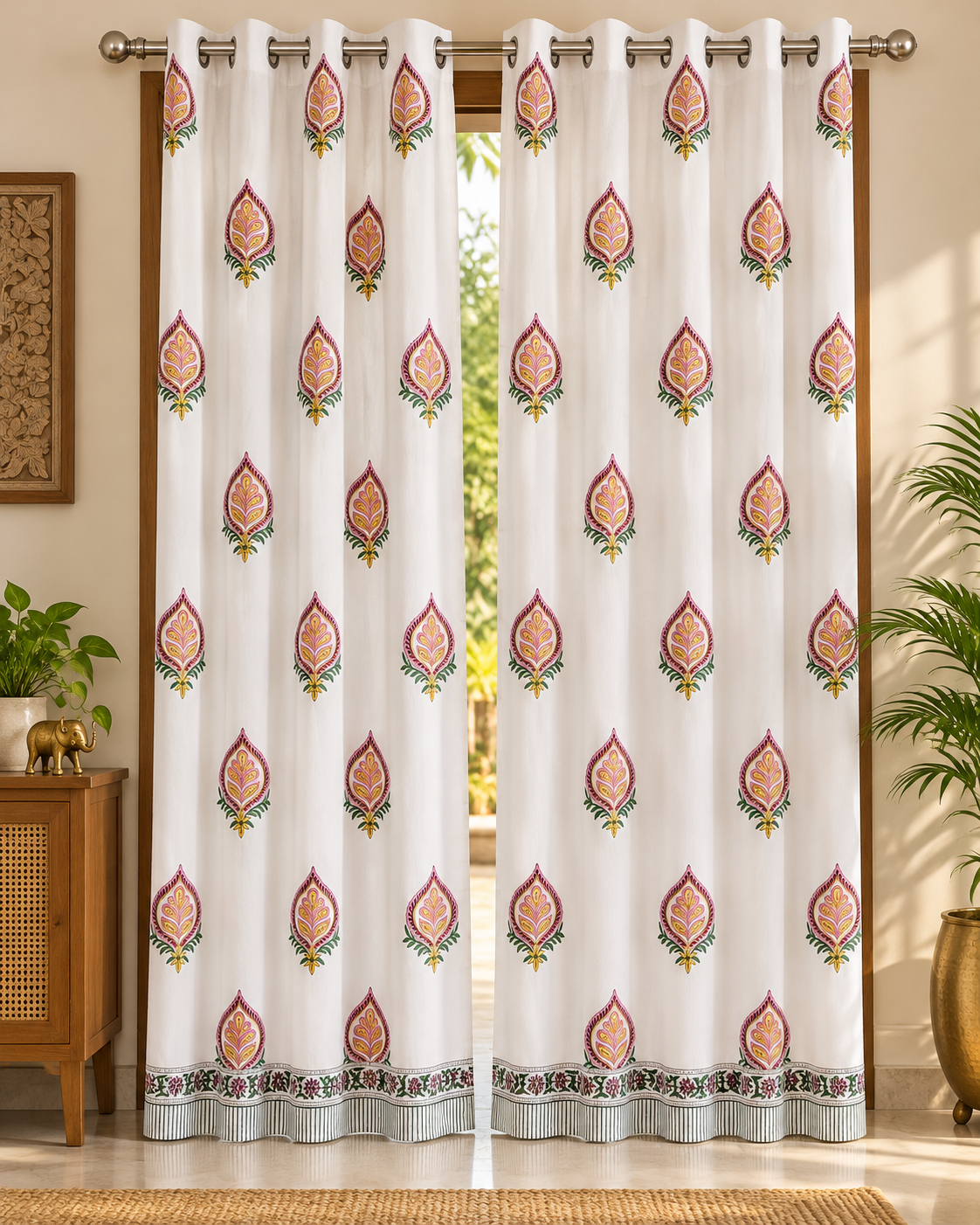 Handblock Printed Cotton Door Curtain - Meher Ambi