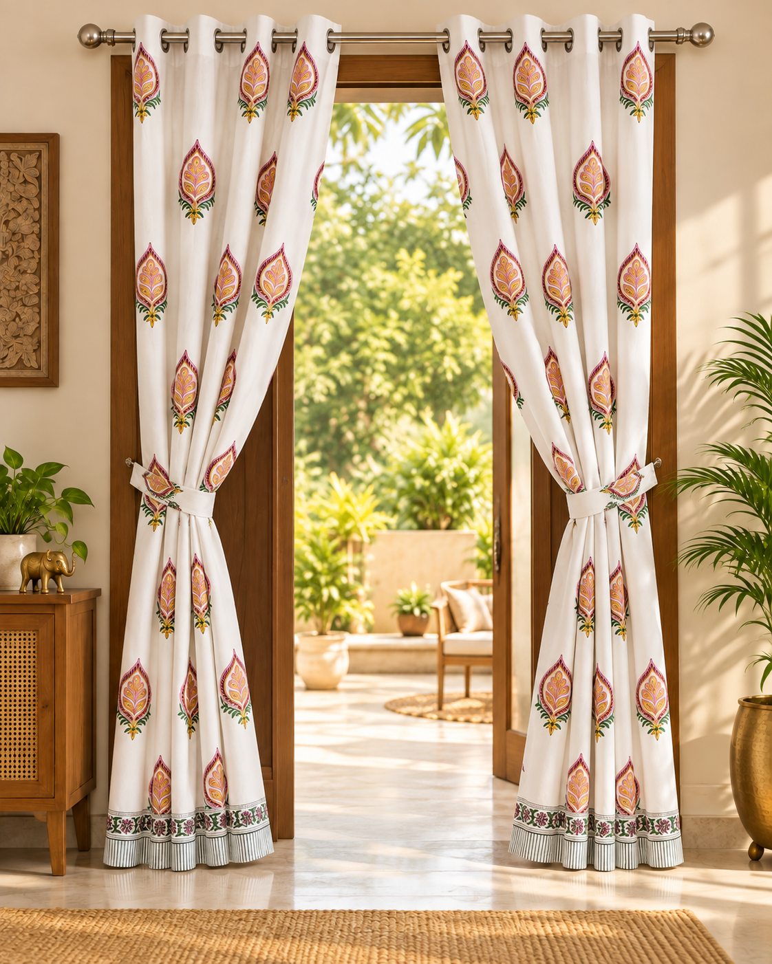 Handblock Printed Cotton Door Curtain - Meher Ambi