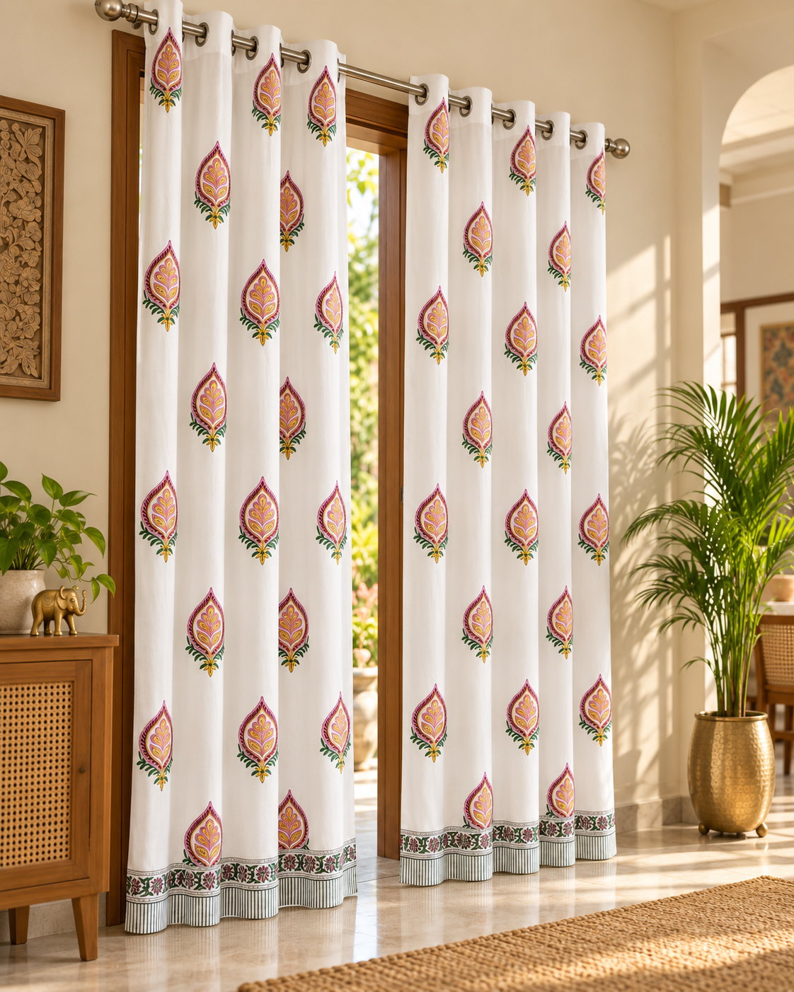 Handblock Printed Cotton Door Curtain - Meher Ambi